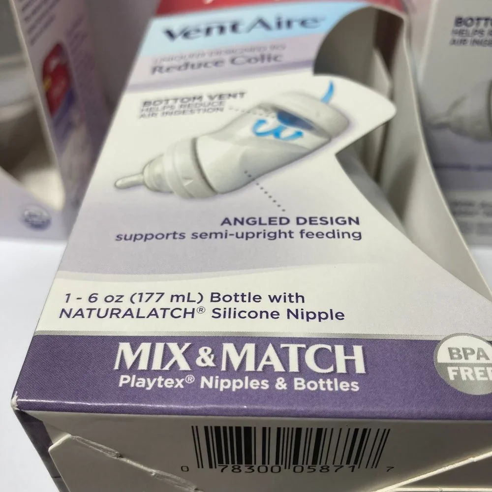 Playtex VentAire Bottom Vent 6oz Baby Bottle Naturalatch Silicone Nipple Angled